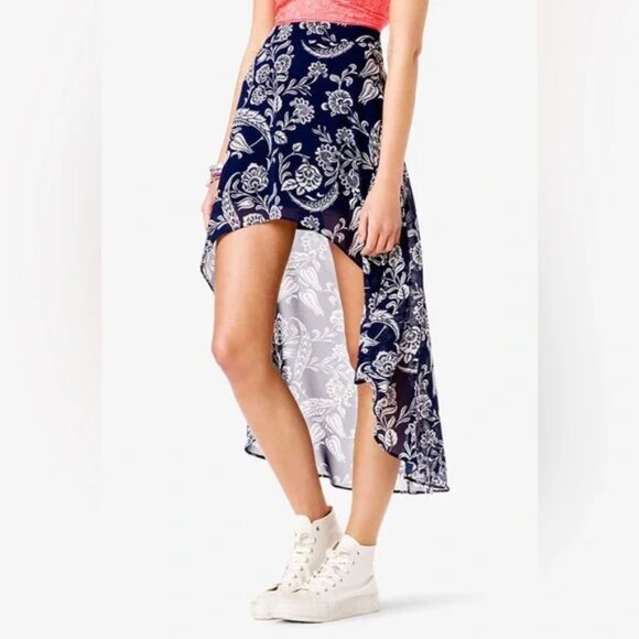 Forever 21 Skirt | Floral Print Blue High Low Skirt - Picture 1 of 3